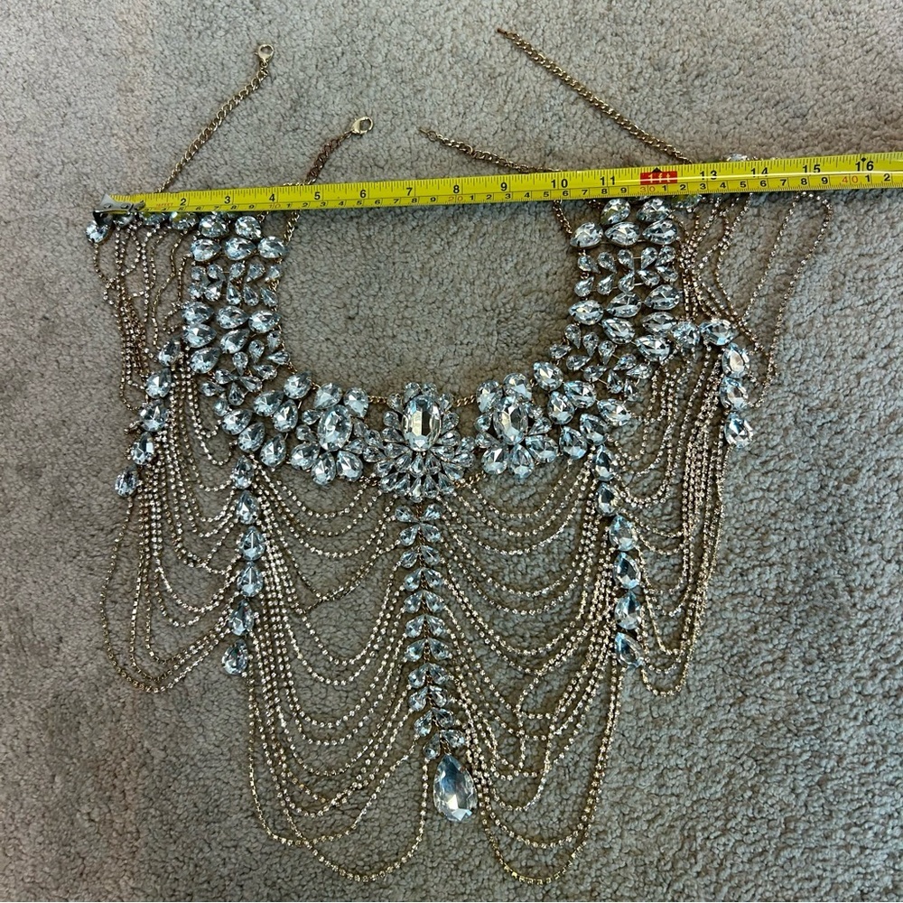 Bridal Luxury Wedding Body Jewelry Crystal Rhinestone Necklace Chains Statement - Picture 11 of 14